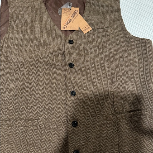 PJ PAUL JONES Men's Herringbone Tweed Suit Vest Casual Wool Blend Waistcoat - Picture 5 of 9